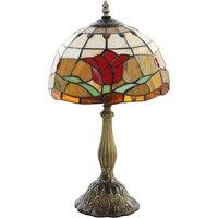 HOMCOM Tiffany Stained Glass Table Lamp, Handcrafted Artisan Lamp, Red, 25 x 45H cm, Zinc Alloy