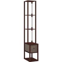 HOMCOM Floor Lamp with Shelves, LED Column Modern Standing Lamp with Fabric Drawer, Adjustable Brightness, Foot Switch for Living Room, Bedroom, Office, Dark Brown
