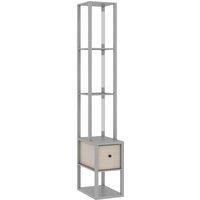 HOMCOM Floor Lamp with Shelves, LED Column Modern Standing Lamp with Fabric Drawer, Adjustable Brightness, Foot Switch for Living Room, Bedroom, Office, Grey