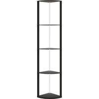 HOMCOM RGB LED Floor Lamp with Shelves, 5-Tier Dimmable Standing Lamp with Adjustable Brightness and Remote Control, Modern Corner Display Shelf Unit for Living Room Bedroom Office, Black