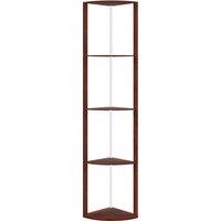 HOMCOM RGB LED Floor Lamp with Shelves, 5-Tier Dimmable Standing Lamp with Adjustable Brightness and Remote Control, Modern Corner Display Shelf Unit for Living Room Bedroom Office, Brown