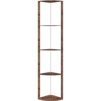 HOMCOM RGB LED Floor Lamp with Shelves, 5-Tier Dimmable Standing Lamp with Adjustable Brightness and Remote Control, Modern Corner Display Shelf Unit for Living Room Bedroom Office, Rustic Brown