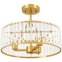 HOMCOM Crystal Ceiling Light Fixture, Semi Flush Mount Modern Crystal Chandelier Ceiling Light for Living Room, Bedroom, Hallway, Dining Room, E14 Base 3-Lights, Gold Tone
