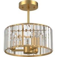 HOMCOM Semi Flush Mount Modern Crystal Chandelier Ceiling Light, Crystal Ceiling Light Fixture with E14 Base, Gold