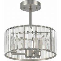 HOMCOM Semi Flush Mount Modern Crystal Chandelier Ceiling Light, Crystal Ceiling Light Fixture with E14 Base, Silver Tone