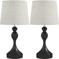 HOMCOM Set of Two Three-Colour Lamps, with USB Ports - Black/Beige