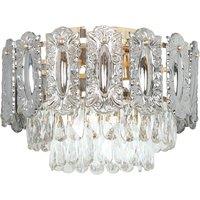 HOMCOM Chandelier Ceiling Light, 3-Light Vintage Flush Mount Fixture with Dual Crystal and Smoke Glass Shade, LED Ceiling Light for Living Room Bedroom, 3 E27 Sockets, Bulbs Not Included, Gold Tone