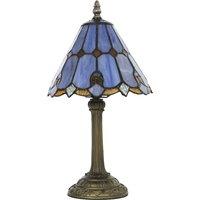 HOMCOM Tiffany-Style Table Lamp with Geometric Patterns, Handcrafted Antique Stained Glass Bedside Lamp, E27 Socket, Blue