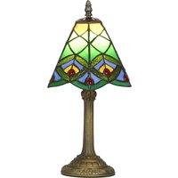 HOMCOM Tiffany-Style Table Lamp with Geometric Patterns, Handcrafted Antique Stained Glass Bedside Lamp for Living Room and Bedroom, E27 Socket, Green