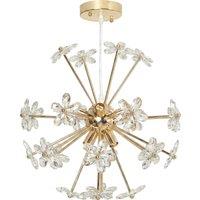 HOMCOM Crystal Chandeliers Ceiling Light with Flower, Modern Pendant Light with Adjustable Height, Ceiling Plate, Clear
