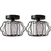 HOMCOM Crystal Ceiling Light Fixtures, Modern Semi-Flush Ceiling Lighting with Crystal Strips, 2 Pack, Black