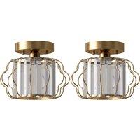 HOMCOM Crystal Ceiling Light Fixtures, Modern Semi-Flush Ceiling Lighting with Crystal Strips, 2 Pack, Gold Tone