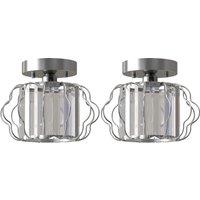 HOMCOM Crystal Ceiling Light Fixtures, Modern Semi-Flush Ceiling Lighting with Crystal Strips, 2 Pack, Silver Tone