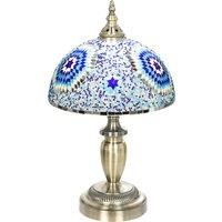 HOMCOM Tiffany Lamp, Stained Glass Bedside Table Lamp with Button Switch and Metal Base, 12 x 12 x 20 Inches, Blue