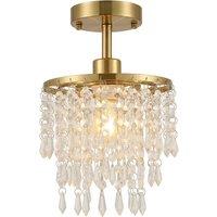 HOMCOM Crystal Ceiling Light with 57 Crystal Strands, Ceiling Light with Mounting Plate for Hallway, Gold Tone