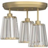 HOMCOM 3-Light Crystal Glass Ceiling Light, Triple Head with Dual Mounting, Modern Ceiling Lamp for Living Room, Gold Tone