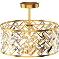 HOMCOM 3-Light Crystal Glass Ceiling Light, Modern Ceiling Lamp w/ 3 E14 Sockets for Living Room, Bulb Not Included, Gold Tone