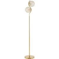 HOMCOM Floor Lamp with Crystal Globe Shades, Modern Dual Head Standing Lamp with Foot Switch and Weighted Base, Copper