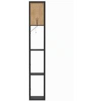 HOMCOM Floor Lamp with Shelves, Rattan Shade and Pull-Chain Switch, 3-Tier Storage Shelves for Bedroom Living Room, Black