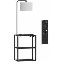 HOMCOM Dimmable Floor Lamp with Shelves, Charging Station, 3-Tier Storage Table, Adjustable Fabric Lampshade, Black