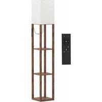 HOMCOM Floor Lamp with Shelves, Modern Dimmable Standing Lamp with Fabric Shade, Adjustable Colour Temperature, Rustic Brown