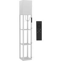 HOMCOM Floor Lamp with Shelves, Modern Dimmable Standing Lamp with Fabric Lampshade, Adjustable Colour Temperature, White