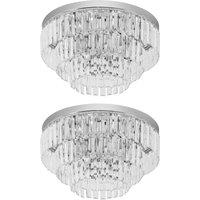 HOMCOM Set of 2 Modern Crystal Ceiling Lights, Chandeliers, Pendant Lamps w/ 7 Lights, E14 Fittings for Living Room, Bedroom, Silver
