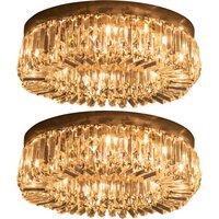 HOMCOM Crystal Ceiling Lights Set of 2, Modern Flush Chandeliers with Stainless Steel Base, Pendant Lights for Living Room Bedroom Dining Room, Silver Tone