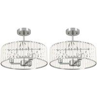 HOMCOM Crystal Ceiling Light Fixture Set of 2, Semi Flush Mount Modern Chandelier for Living Room, Bedroom and Hallway, 3-Lights with E14 Base, Silver Tone
