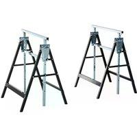 HOMCOM Set of 2 Adjustable Telescopic Builders Trestle DIY Steel Work Bench Carpenter Folding Saw Horse Tools Black