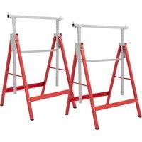 HOMCOM Set of 2 Adjustable Telescopic Builders Trestle, DIY Steel Work Bench Carpenter, Folding Saw Horse Tools Red