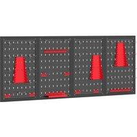 HOMCOM 38 Pcs Wall-Mounted Pegboard with 4 Boards, Garage Tool Storage Unit Black and Red