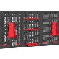 HOMCOM 28 Pcs Wall-Mounted Pegboard with 3 Boards, Garage Tool Storage Unit Black and Red