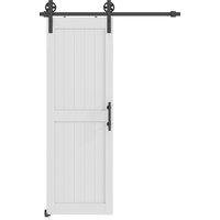 HOMCOM 152.4cm Sliding Barn Door Kit, Sliding Door with Track, Hardware, Upgraded Rollers and Floor Guide, Handle, White