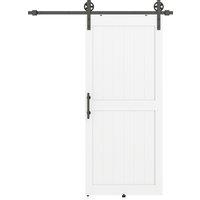 HOMCOM 183cm Sliding Barn Door Kit, Sliding Door with Track, Hardware, Upgraded Rollers and Floor Guide, Handle, White