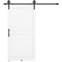 HOMCOM 213.4cm Sliding Barn Door Kit, Sliding Door with Track, Hardware, Upgraded Rollers and Floor Guide, Handle, White