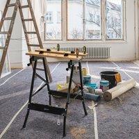 DURHAND Workbench 4-in-1, Sawhorse Folding Clamp Table with 4 Adjustable Clamping Pegs for DIY Projects, Home Garage, Black Aosom UK