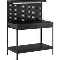 HOMCOM 110 cm Workbench with Pegboard, Heavy Duty Work Table with Power Strip and LED Light, Black