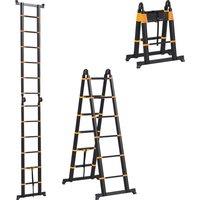 HOMCOM 3.8m Duo Aluminium Ladder w/ Tool Holder - Yellow