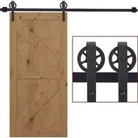 HOMCOM 6.6 FT/ 2000mm Carbon Steel Sliding Barn Door Kits Hardware Closet Set Track System for Single Wooden Door Industrial Wheel Roller Aosom UK