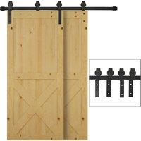 HOMCOM 6.6FT/200cm Sliding Barn Door Hardware Track Kit, 90kg Heavy Duty Carbon Steel Sliding Door Rail for 2 Doors, Black
