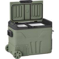 Outsunny 45L Camping Fridge Freezer Dual Zone, Portable Car Fridge 12V/24V DC & 100-240V AC, Electric Cool Box -20?-20? with Wheels and LED Light, for Travel, RV, Road Trip, Picnic