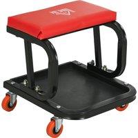 HOMCOM Workshop Stool, Rolling Mechanic Stool with 360 Degree Swivel, Padded Seat, Tool Tray, for Garage, Workshop, Auto Repair, Red
