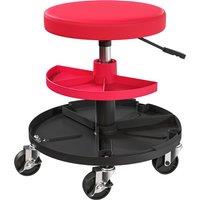 HOMCOM Rolling Mechanic Stool, 135kg Capacity Workshop Stool, 360 Swivel Roller Padded Creeper Seat with Wheels, Tool Trays Storage for Garage, Shop, Auto Repair, Red
