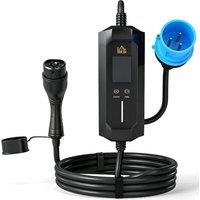 HOMCOM EV Charger 7kW Type 2 to CEE 32A Plug with UK Adapter, 10 m, 6-32A, Electric Car Charger w/ 1-12 h Time Delay