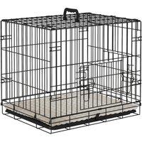 PawHut Dog Crate with 2 Doors with Tray, Soft Cushion, Foldable Metal Dog Cage for Extra Small Dogs, 60 x 40 x 50, Black