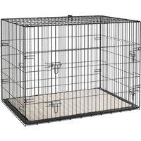 PawHut Dog Crate with 2 Doors with Tray, Soft Cushion, Foldable Metal Dog Cage for Large Medium Dogs, 91 x 62 x 68, Black