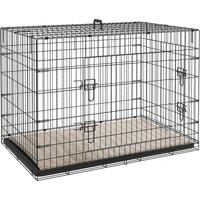 PawHut Dog Crate with 2 Doors with Tray, Soft Cushion, Foldable Metal Dog Cage for Extra and Large Dogs, 105 x 70 x 75, Black