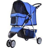 PawHut Dog Pram Cat Stroller Dog Stroller with Cup Holder, Bottom Storage Pocket & Zipper to Keep Your Pet Securely Strapped in, Blue Aosom UK