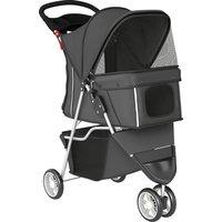 PawHut Dog Stroller, 3 Wheels Foldable Pet Stroller with Adjustable Canopy, Storage Basket for Small Mini Breeds, Dark Grey